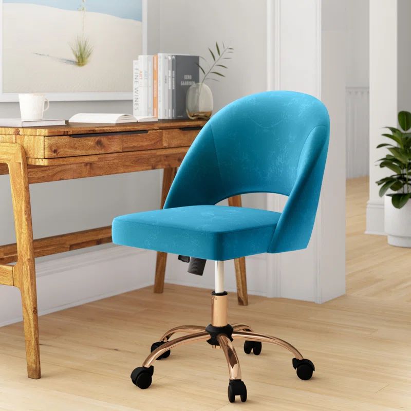 Chic Cruising Blue Fabric Swivel Armless Office Chair, 29 in