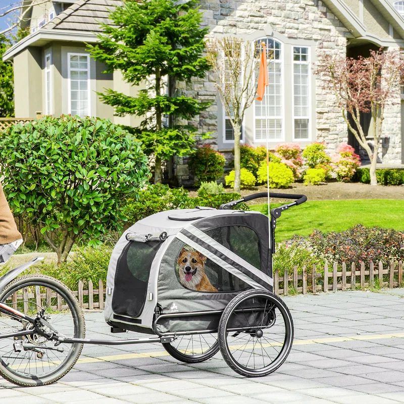 White Foldable Pet Bike Trailer and Stroller with Detachable Carrier