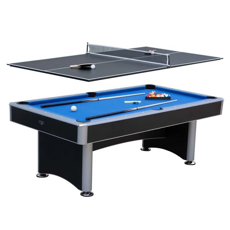 Maverick II 7-Foot Black and Blue Pool Table with Table Tennis Top