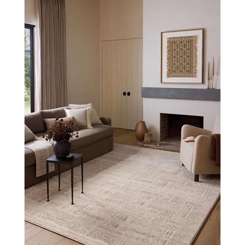 Ivory and Taupe Abstract Wool and Synthetic Runner Rug
