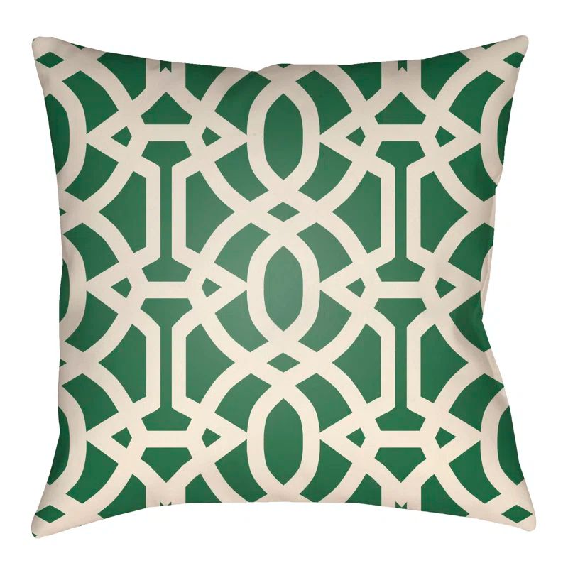 Kelly Green and Ivory Geometric Indoor/Outdoor Square Pillow Set
