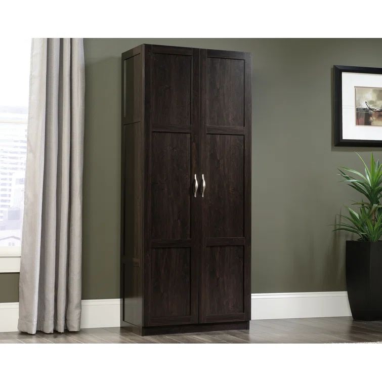 Tall Dark Brown Engineered Wood Storage Cabinet with Adjustable Shelving