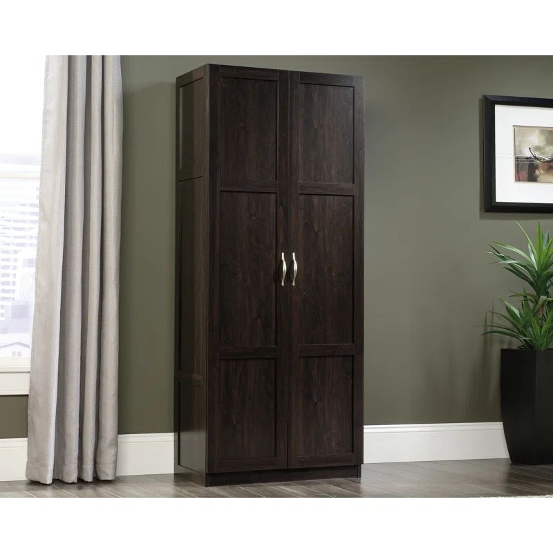 Tall Dark Brown Engineered Wood Storage Cabinet with Adjustable Shelving