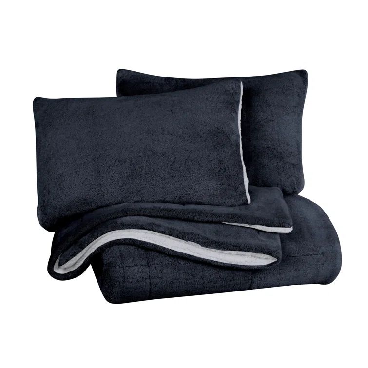 Navy Full Faux Fur and Sherpa Reversible Comforter Set