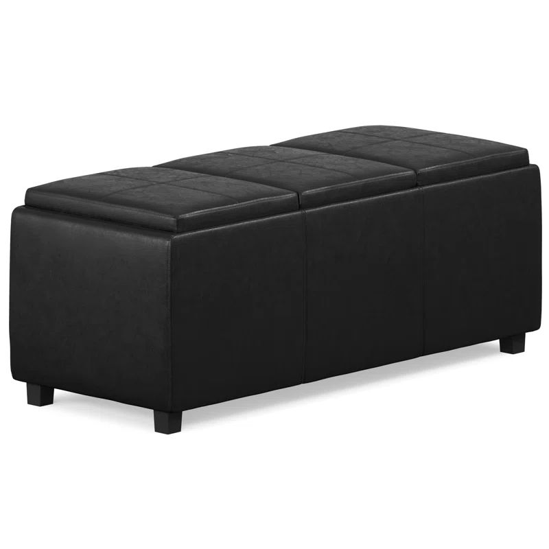 Avalon Distressed Black Faux Leather Large Storage Footstool with Tray