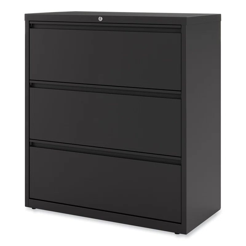 Black Steel 3-Drawer Lockable Lateral File Cabinet