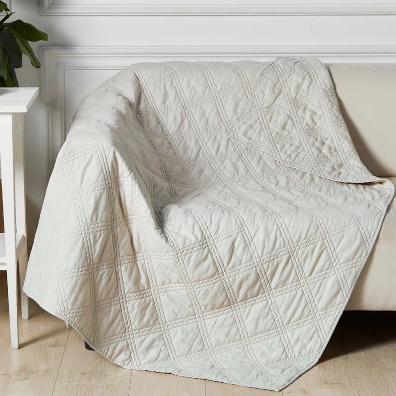 Natural Linen and Cotton Quilted Throw Blanket, 50 x 60 inches