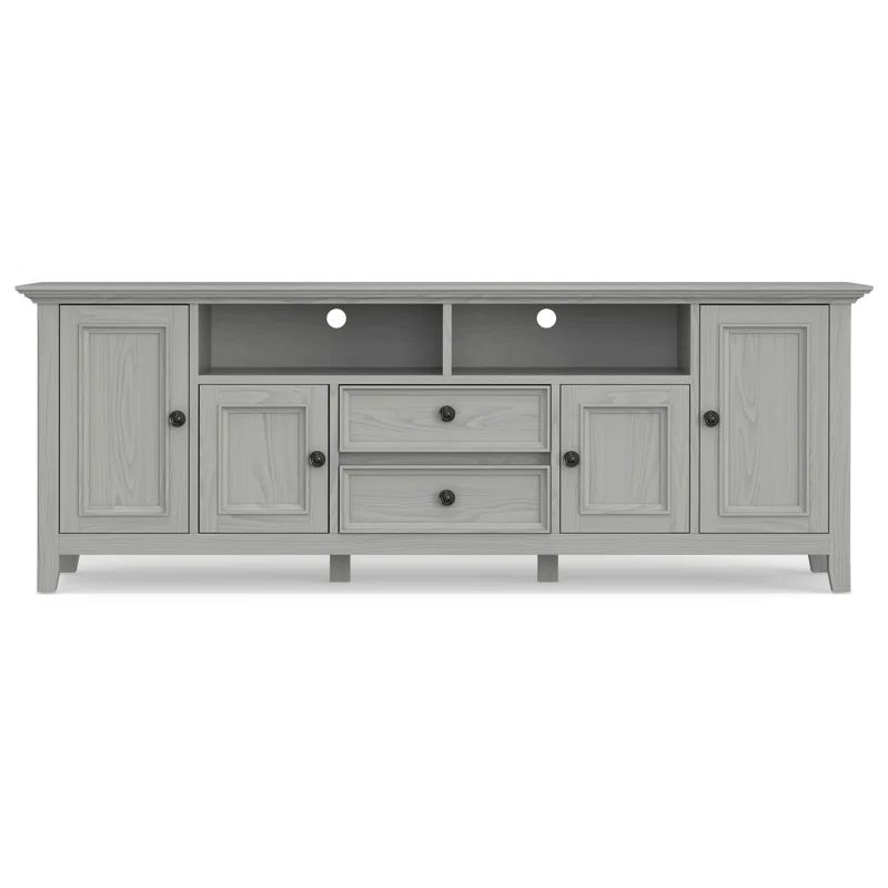 Fog Grey Solid Wood 72" Traditional TV Media Stand with Cabinets