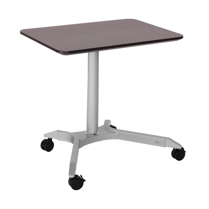 Espresso Adjustable Height Rolling Laptop Desk Stand with Silver Base
