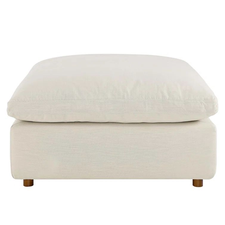 Commix Plush Light Beige Overstuffed Ottoman with Linen Texture