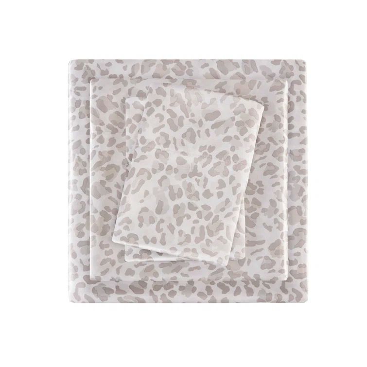 Full Taupe Leopard Satin Sheet Set with Polyester Percale