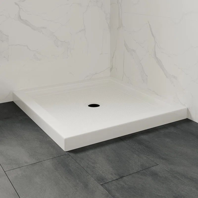White Acrylic 54" x 36" Rectangle Shower Base Pan with Hidden Side Drain