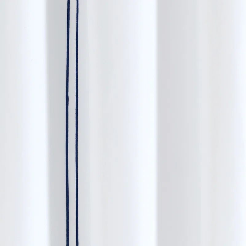 Elegant White and Navy Embroidered Fabric Shower Curtain