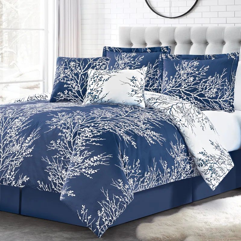 Navy and White Microfiber King Reversible Comforter Set