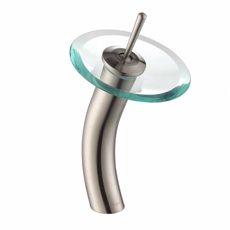 Satin Nickel and Glass Single Hole Vessel Faucet