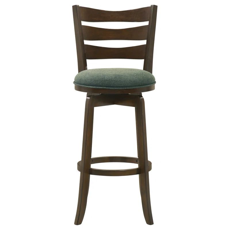 Hunter Green Swivel Wood Bar Stool with Ladder Back