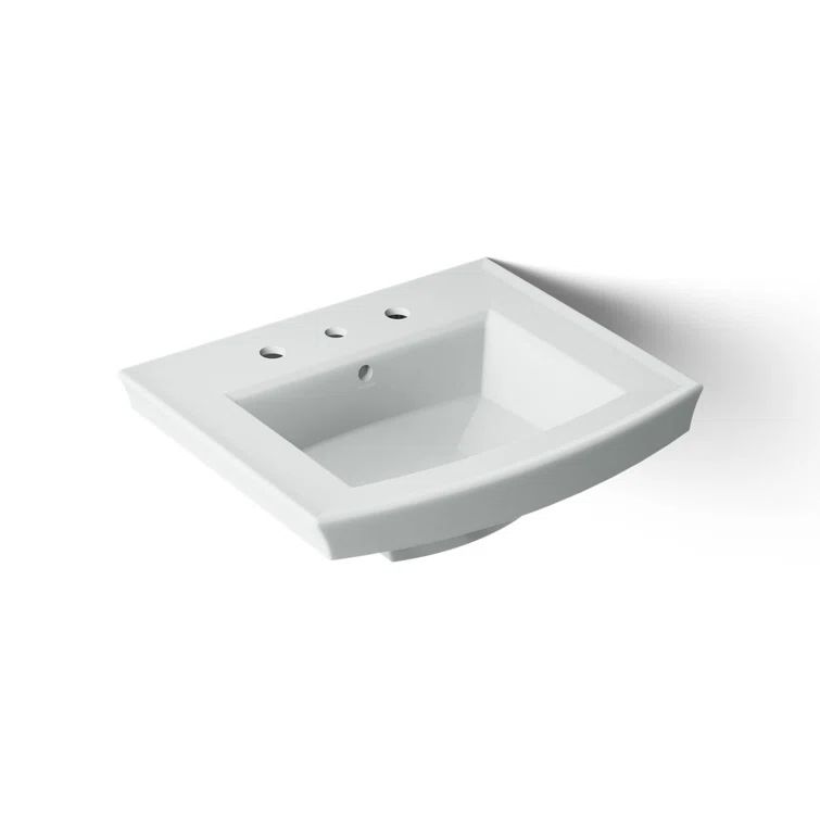 Ice Grey Rectangular Ceramic Pedestal Bathroom Sink