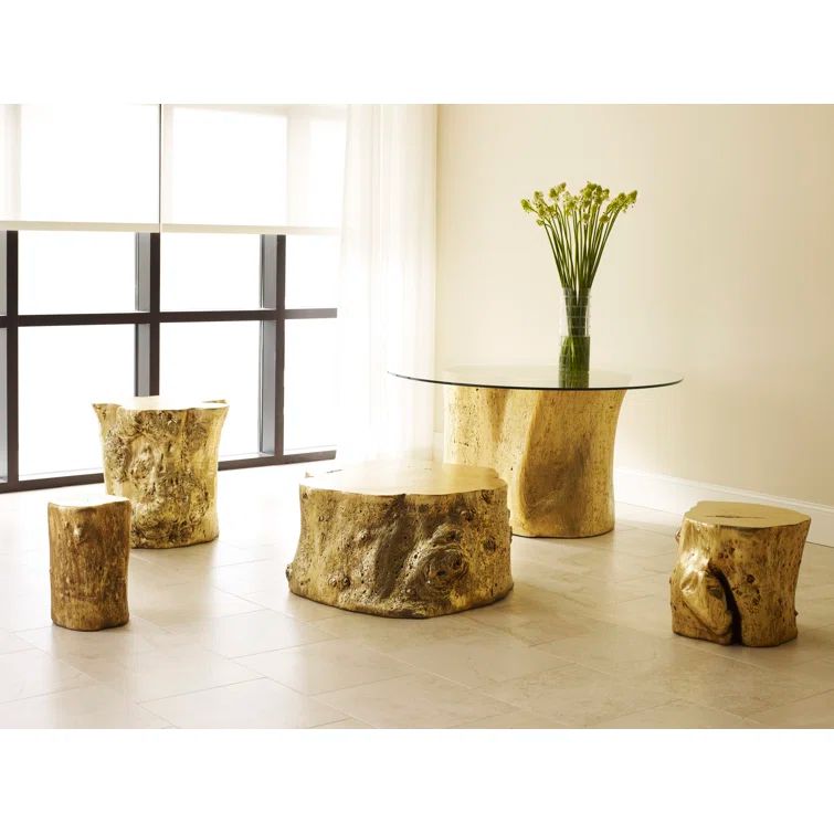 Small Gold Leaf Resin Log Accent Stool