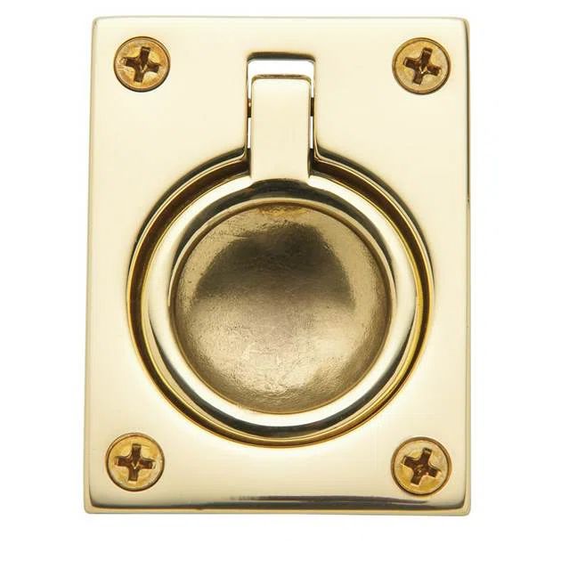 Vintage Brass Recessed Flush Ring Pull with Mounting Hardware