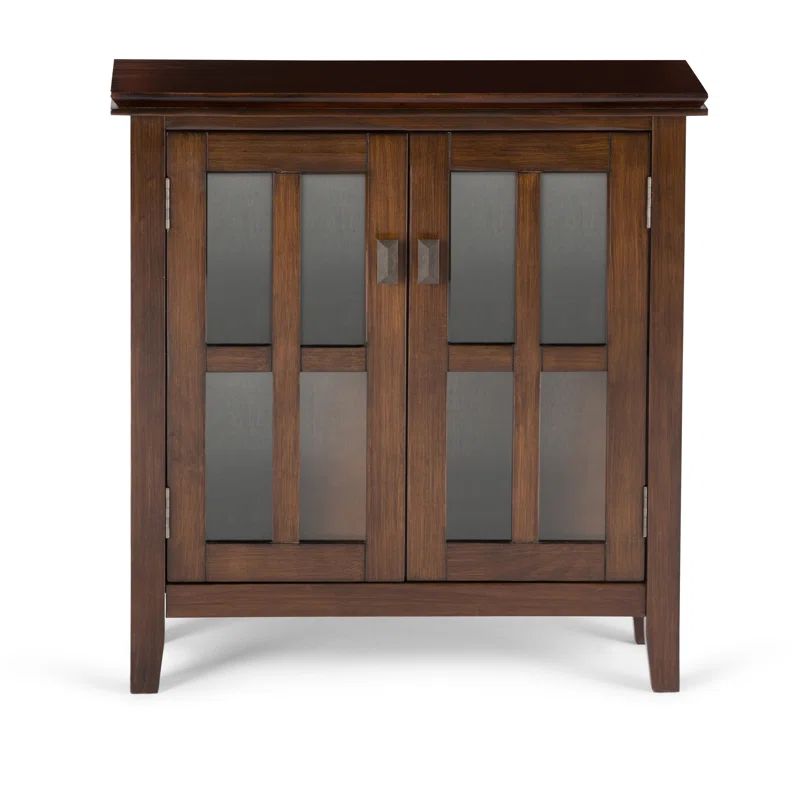 Russet Brown Solid Wood Low Storage Cabinet with Glass Doors