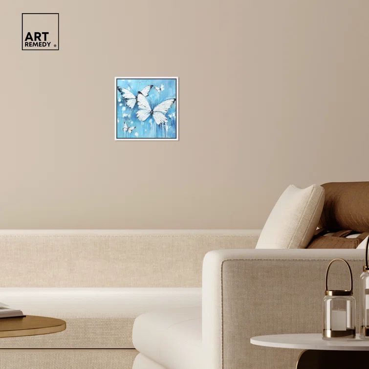Textured Blue Butterflies Canvas Print with White Frame, 13" x 13"