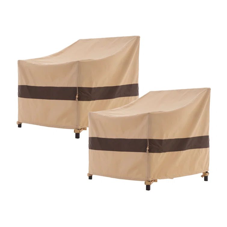 Beige and Coffee Waterproof Ripstop Outdoor Chair Covers, 34" W x 36" D x 36" H