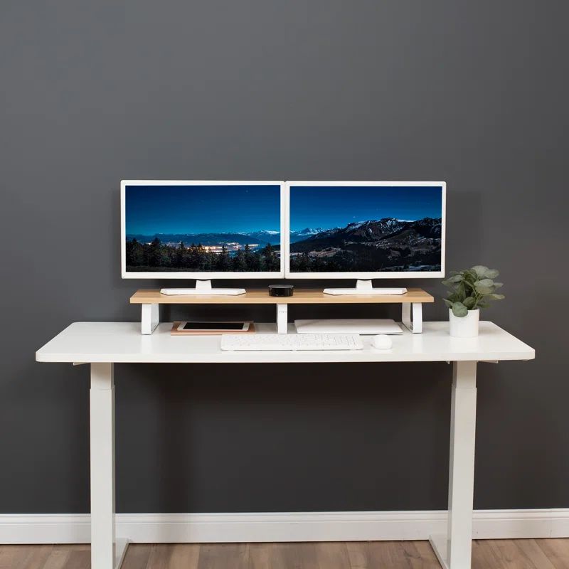 Vivo 39'' Light Wood Desktop Monitor Riser with White Steel Legs