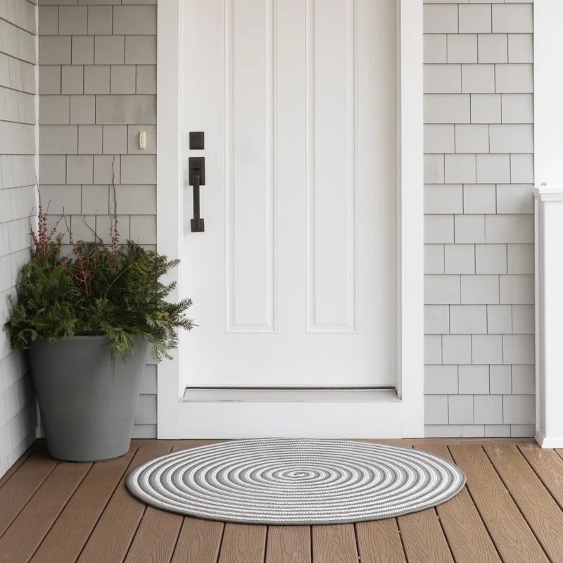 Gray and White Spiral Polypropylene Outdoor Patio Mat