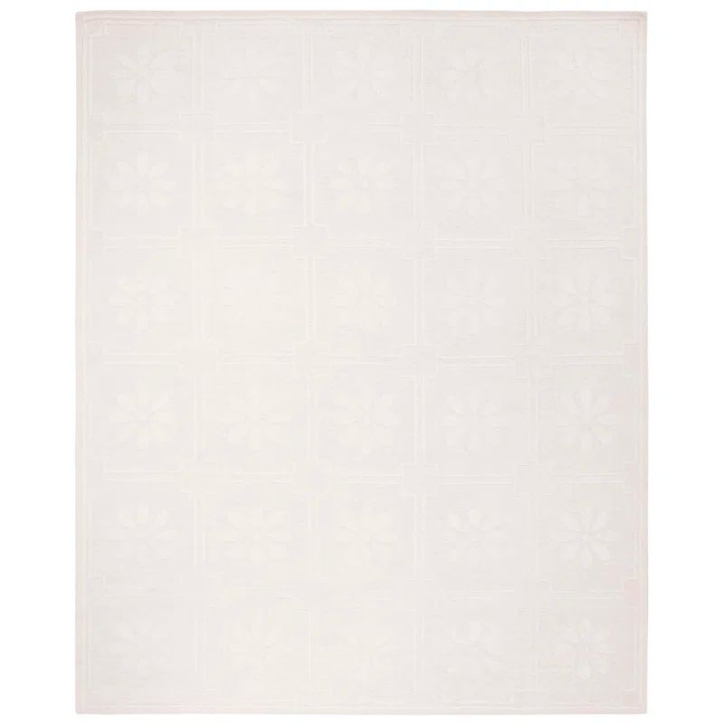 Ivory Hand-Knotted Floral Wool and Silk Rug