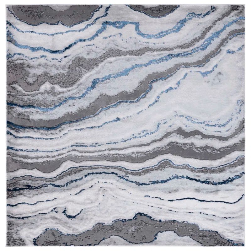 Elysian Swirl Abstract 6'7" Square Gray Synthetic Rug