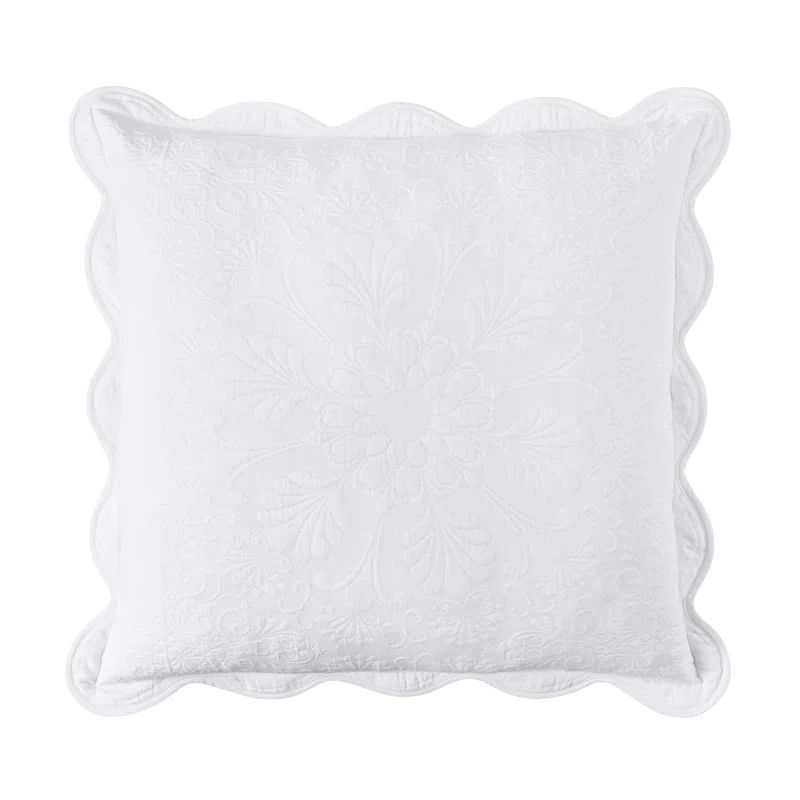 White Cotton Euro Sham with Scalloped Edges