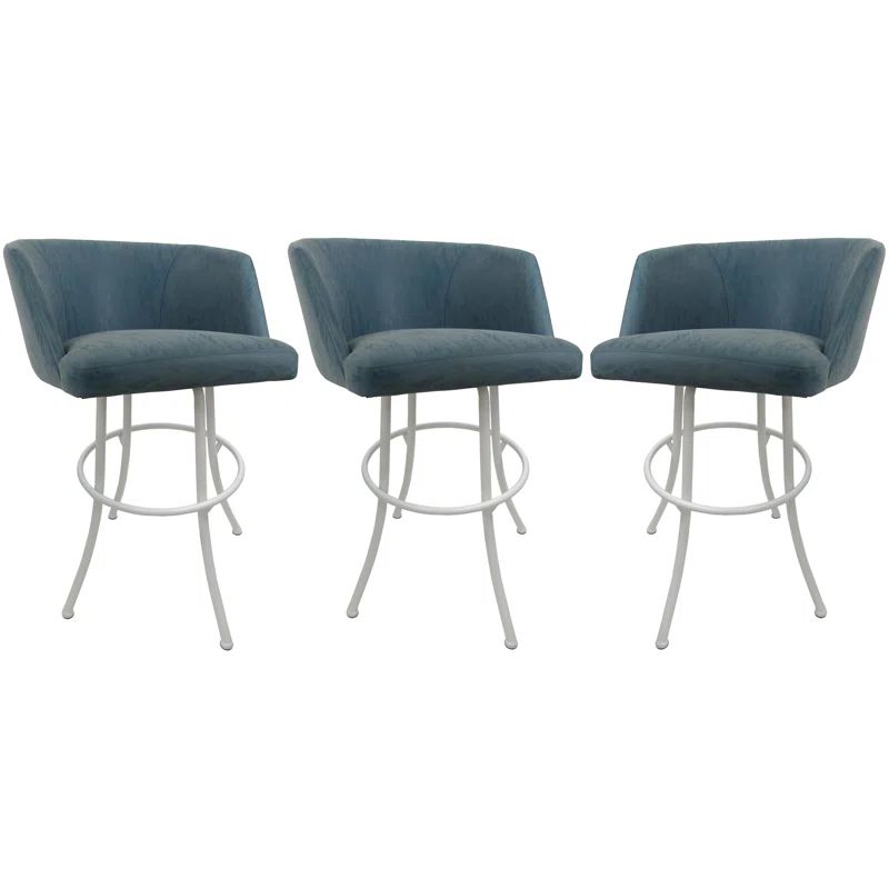 White Powder-Coated Steel Swivel Bar Stools with Upholstered Seats, 30'' H, Set of 3