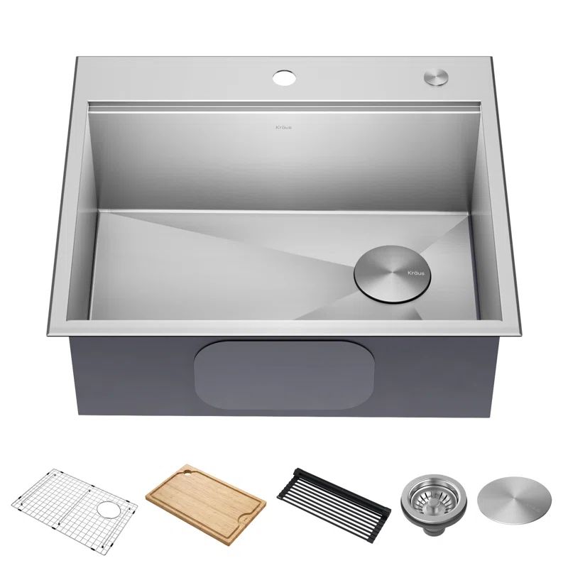 Kore 25-Inch Stainless Steel Drop-In Single Bowl Kitchen Sink with Accessories