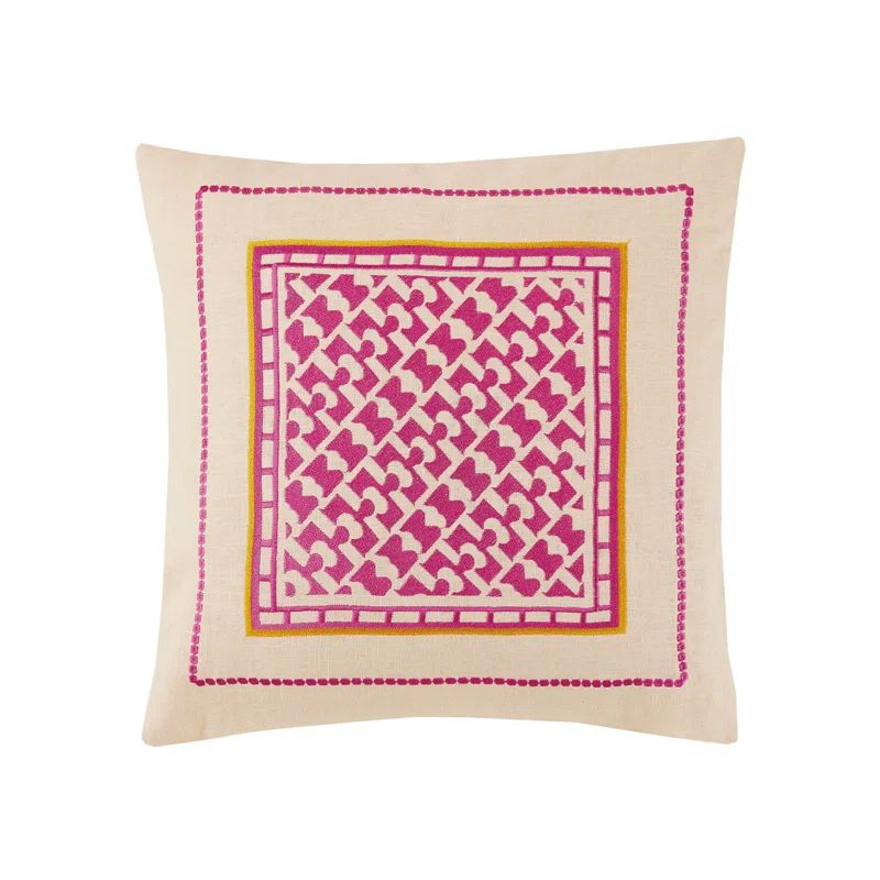 Montecito Pink and Beige Embroidered Square Pillow