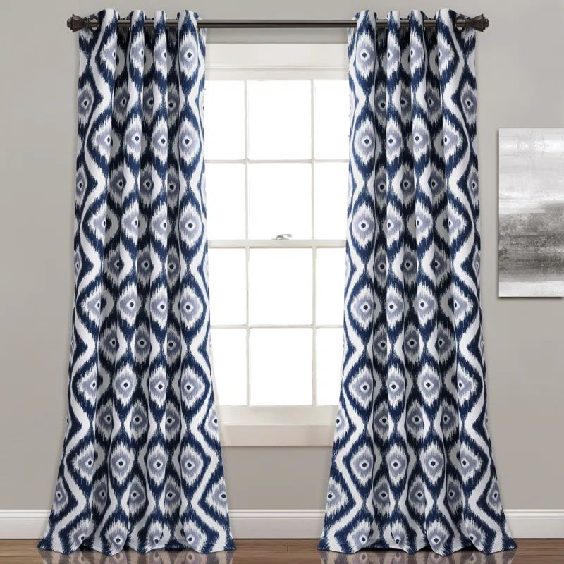 Navy Ikat Room Darkening Grommet Window Panels, 52"W x 84"L, Set of 2