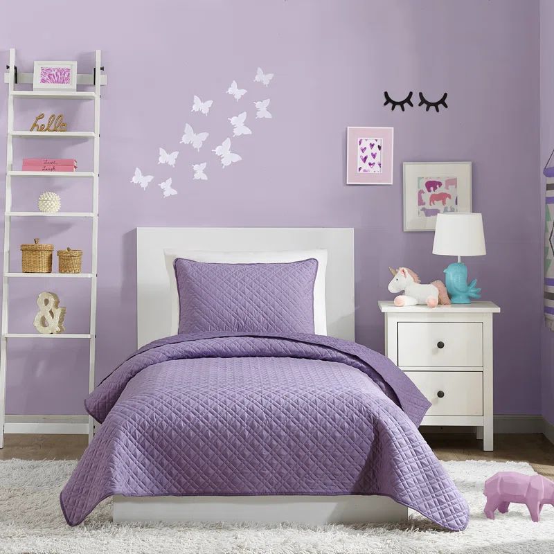 Angelietta Twin Purple Microfiber Reversible Quilt Set