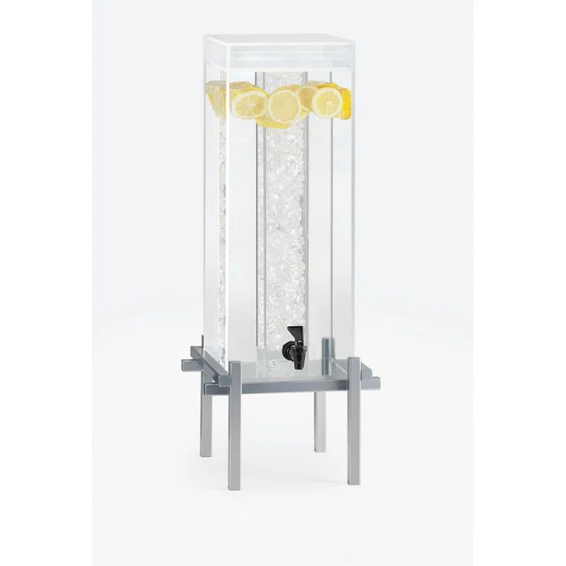 Silver 5 Gallon Acrylic Beverage Dispenser with Ice Chamber