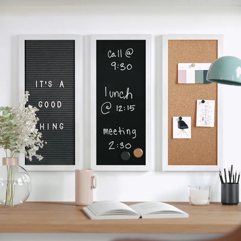 White Woodgrain Cork, Chalk, and Letter Board Set with Magnets