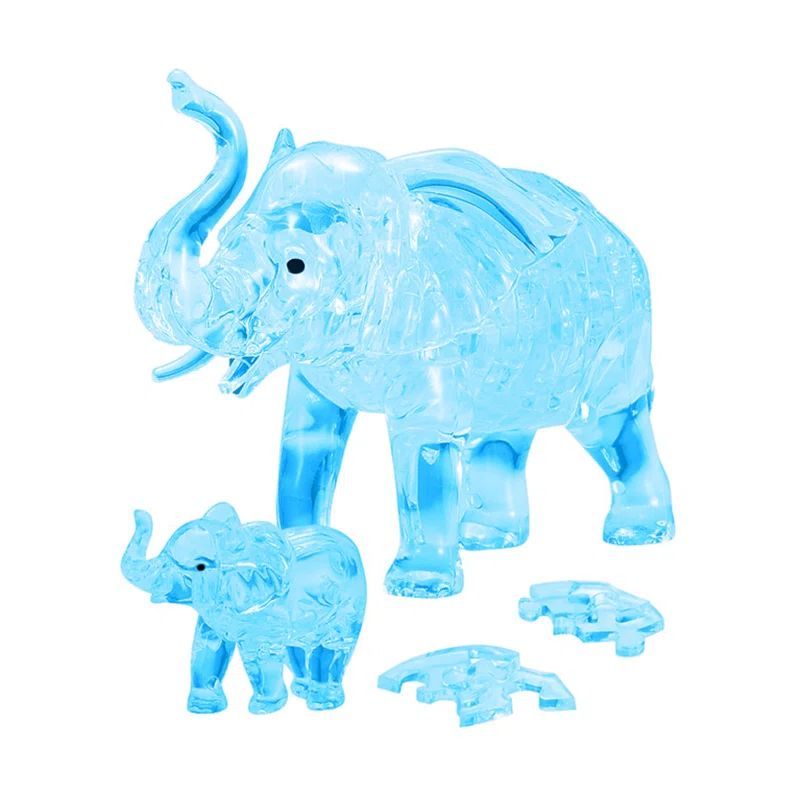 Clear Crystal Elephant and Baby 3D Puzzle, One Size