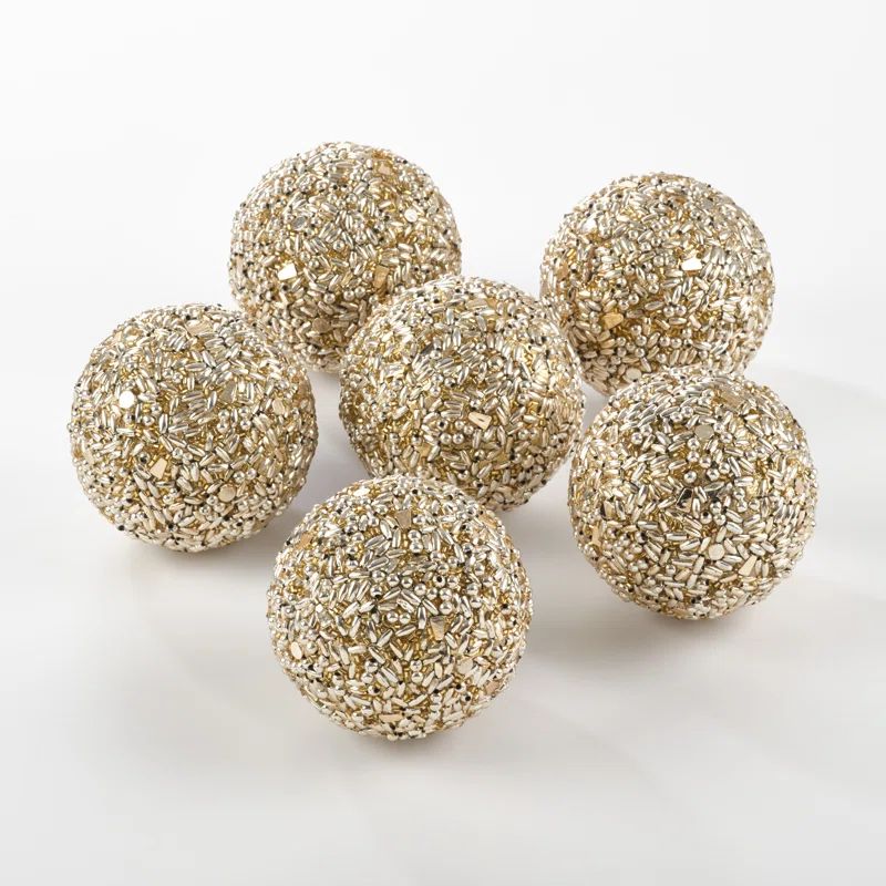 Gold Beaded Decorative Spheres Set of 6