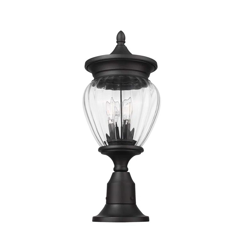 Davina 22.25-Inch Black Aluminum Pier Mounted Outdoor Light with Ribbed Glass