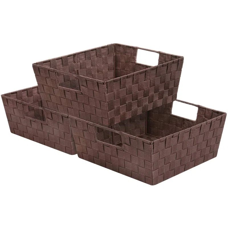 Sorbus Chocolate Woven Strap Fabric Basket Bin Set - Stackable with Carry Handles