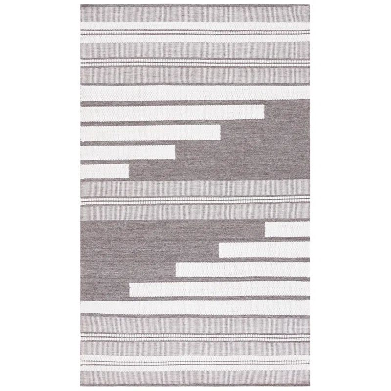 Ivory and Brown Handwoven Synthetic Stripe Rug, 3' x 5'