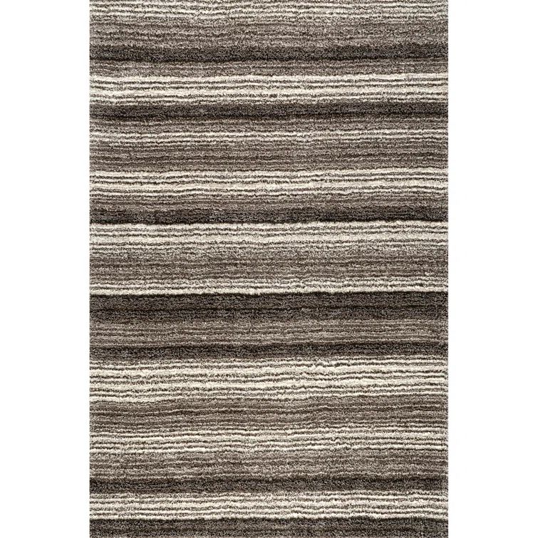 Gray Striped Oval Tufted Shag Area Rug 8' x 10'