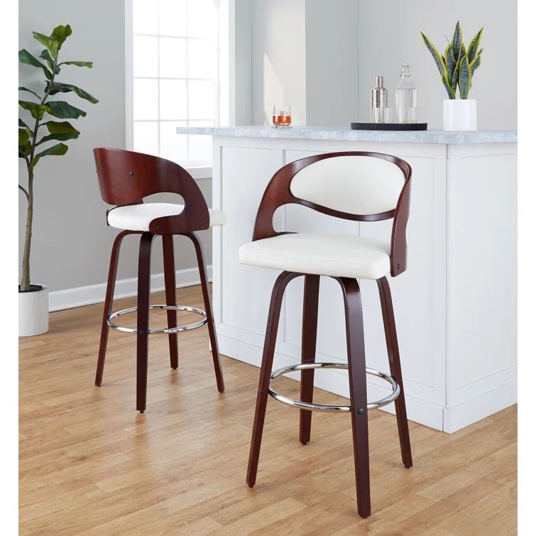 Mid-Century Modern White Faux Leather Swivel Counter Stool