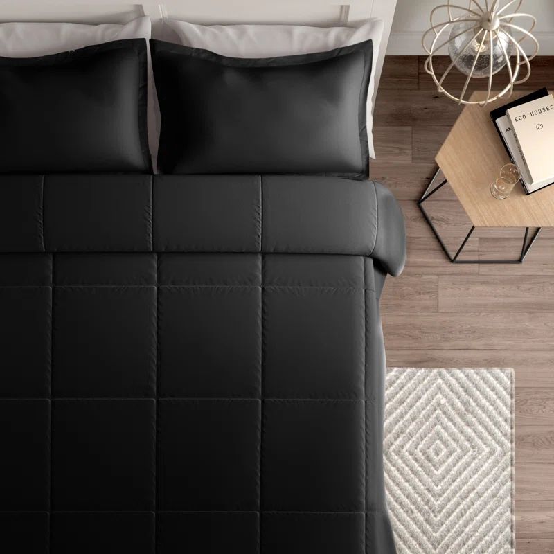 Twin Black Water and Stain Resistant Microfiber Comforter Set