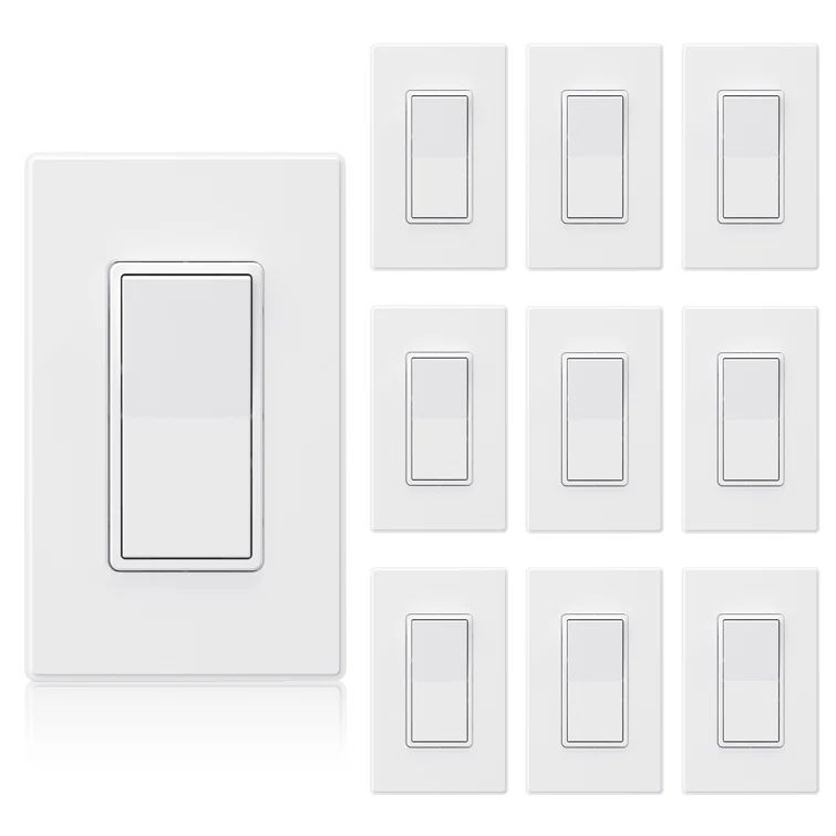 White Matte Single Pole Rocker Light Switch Set with Thermoplastic Wall Plate