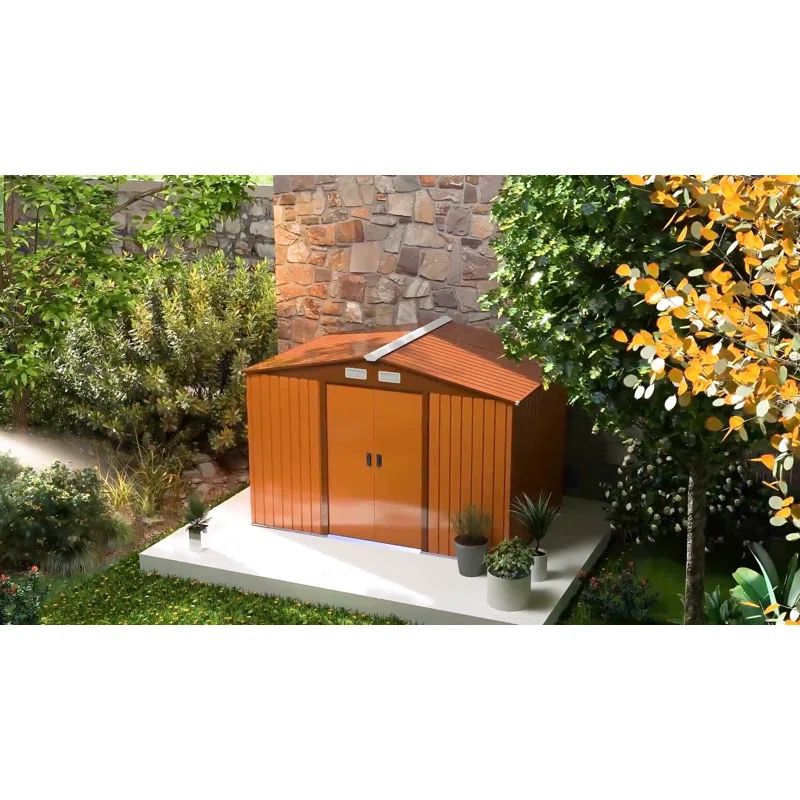 11 ft. x 9 ft. Brown and Silver Metal Storage Shed with Windows