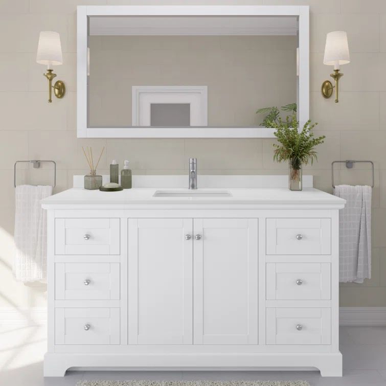 Avery 60'' White Single Bathroom Vanity with Marble Top