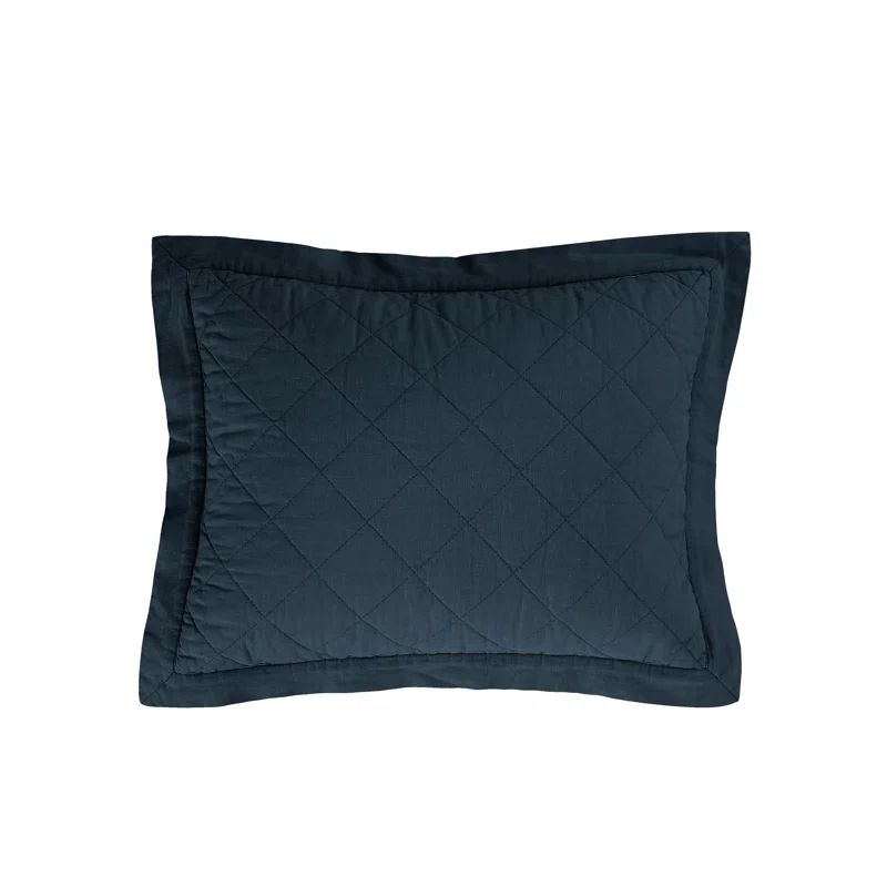 Navy Diamond Quilted Linen Cotton Boudoir Pillow 12x16 inch